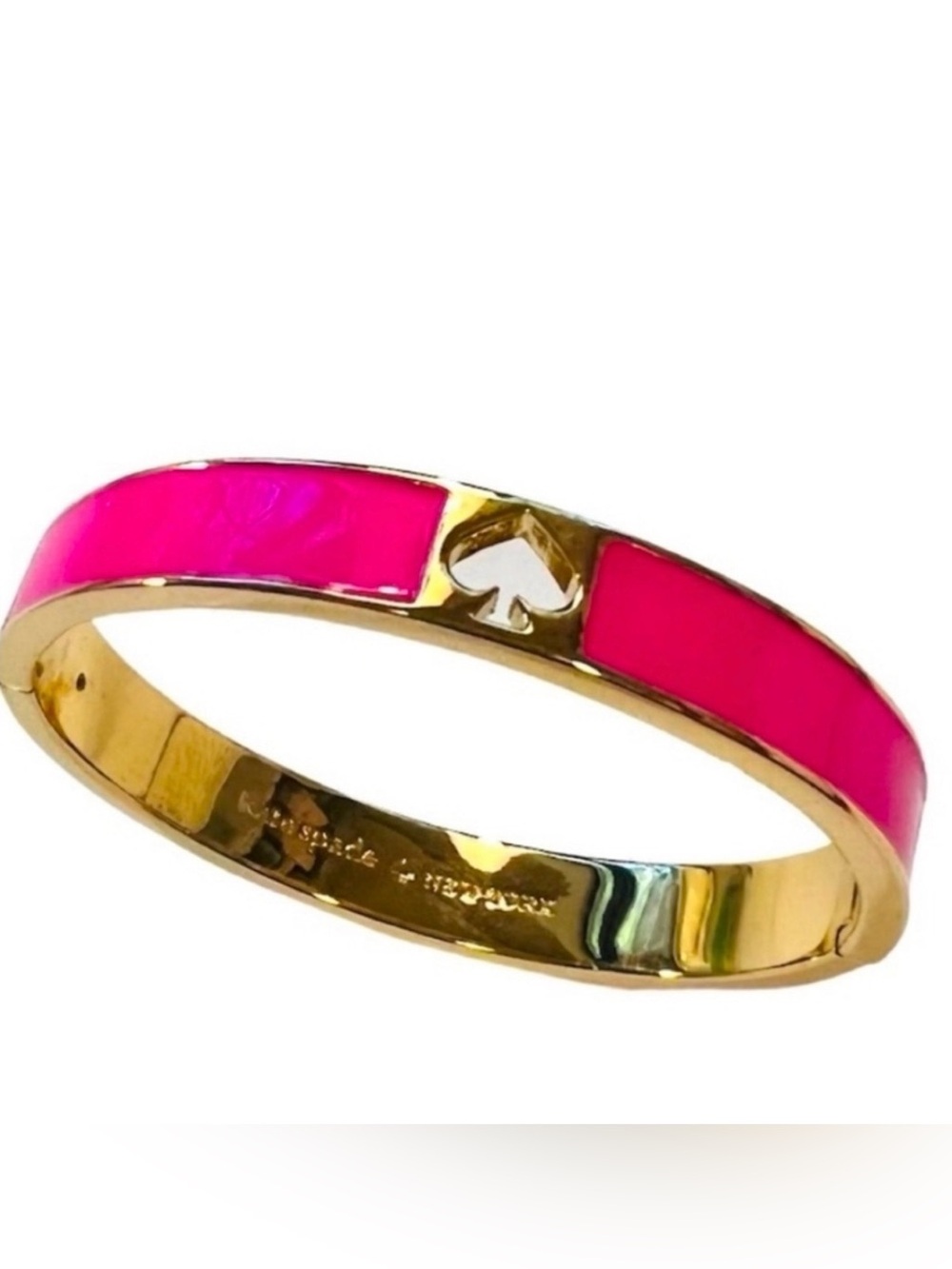Kate Spade New York Pink Enamel Hinged Bangle Bracelet w/ Black Dust Bag - Picture 2 of 4
